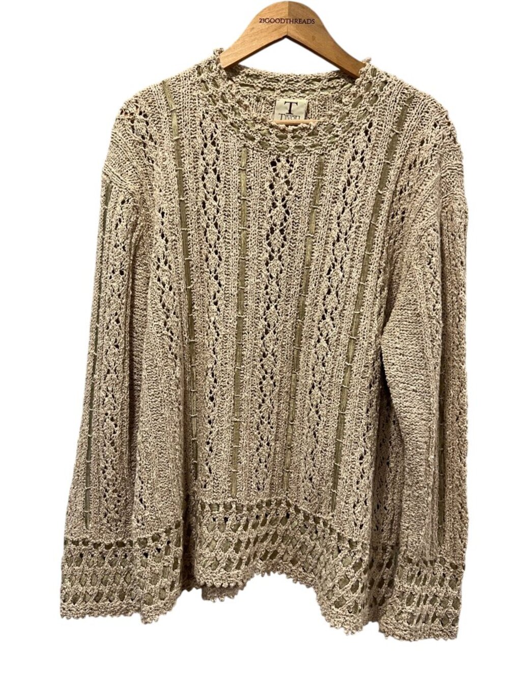 Tivoli Irish Vintage Handknit Open Knit Crochet Sweater, NWT, Oatmeal, XL